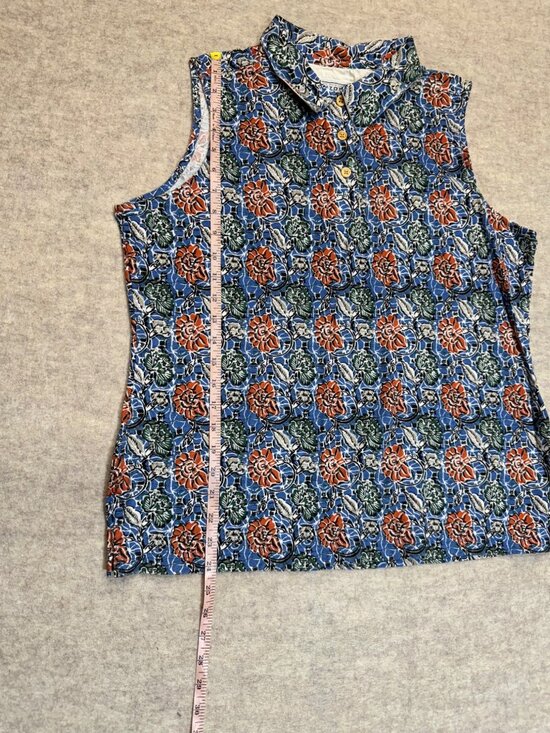 Vintage Arizona Womens Floral Sleeveless Polo Tank Top Shirt Cotton 90s XL - Picture 7 of 9